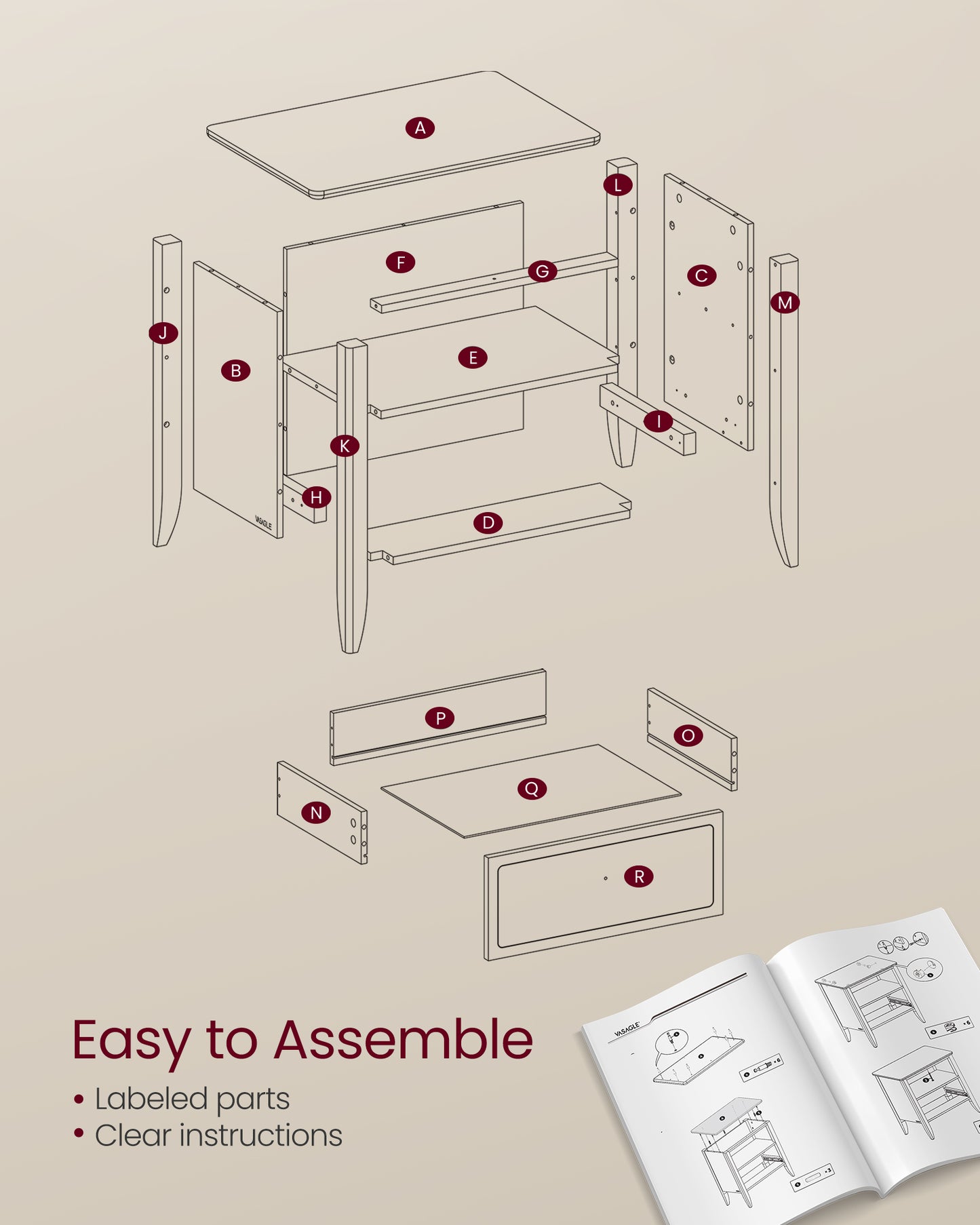 Nightstand, Bedside Table, Side End Table with Drawer and Open Shelf
