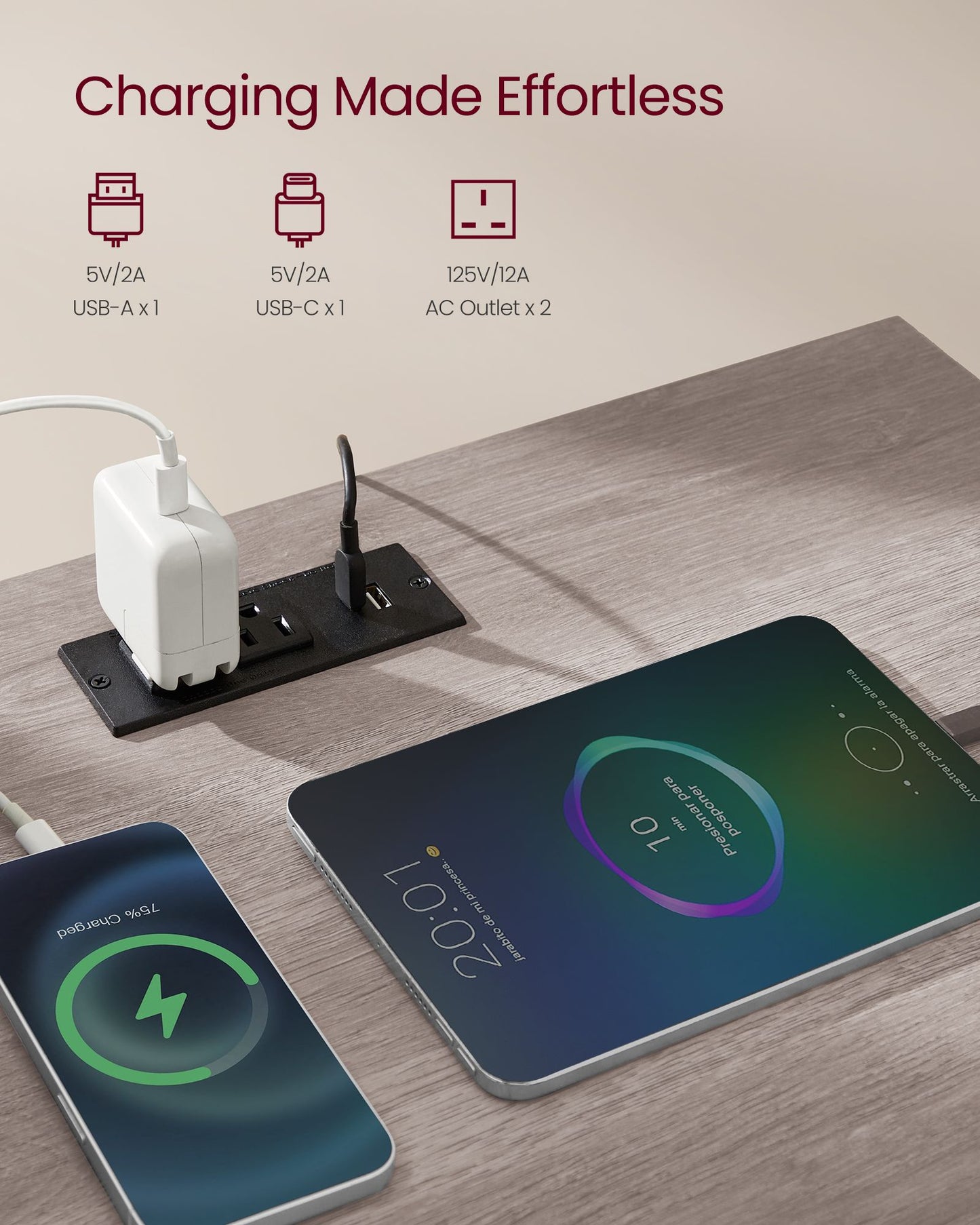 MAXE Collection - Nightstand with Charging Station