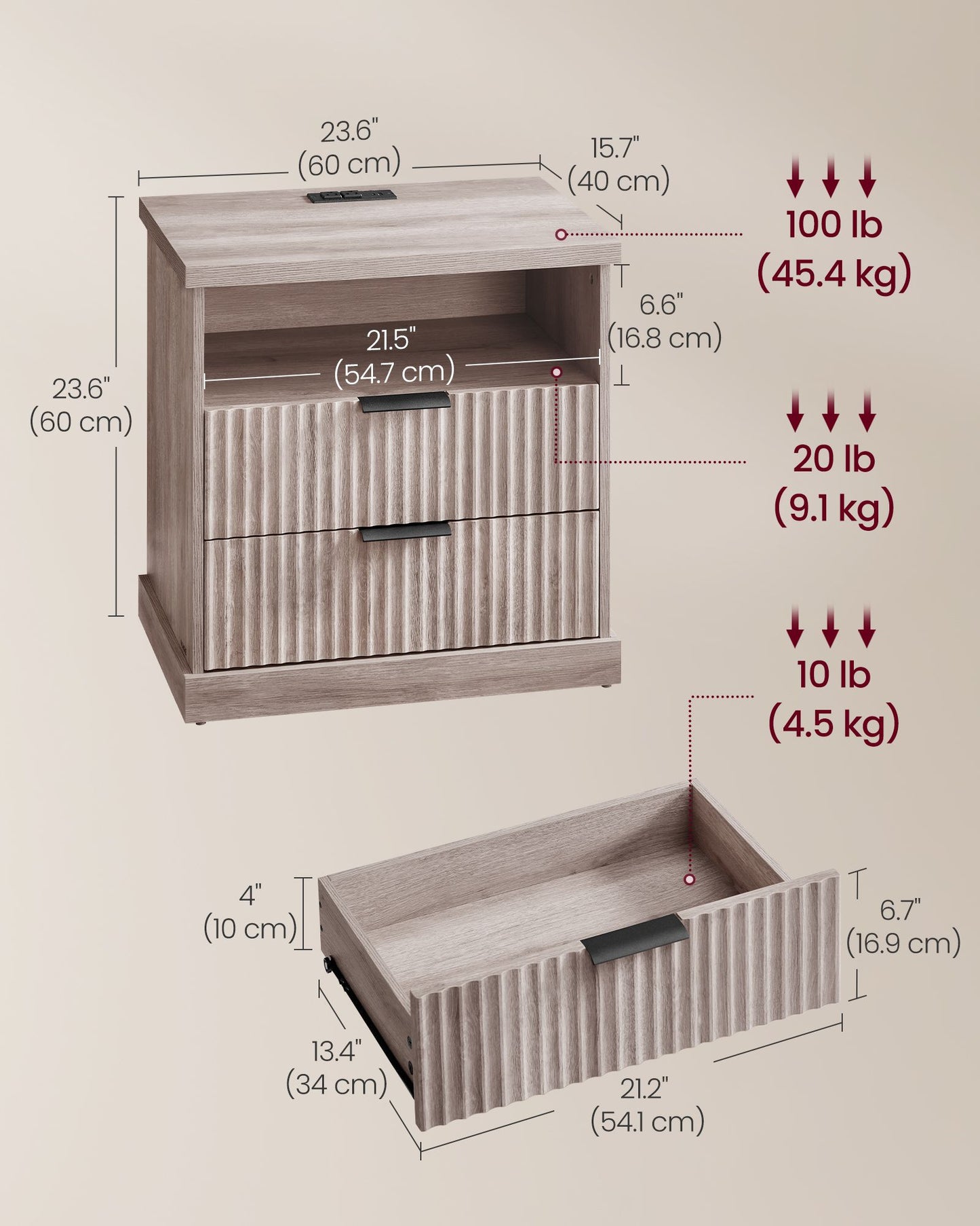 MAXE Collection - Nightstand with Charging Station