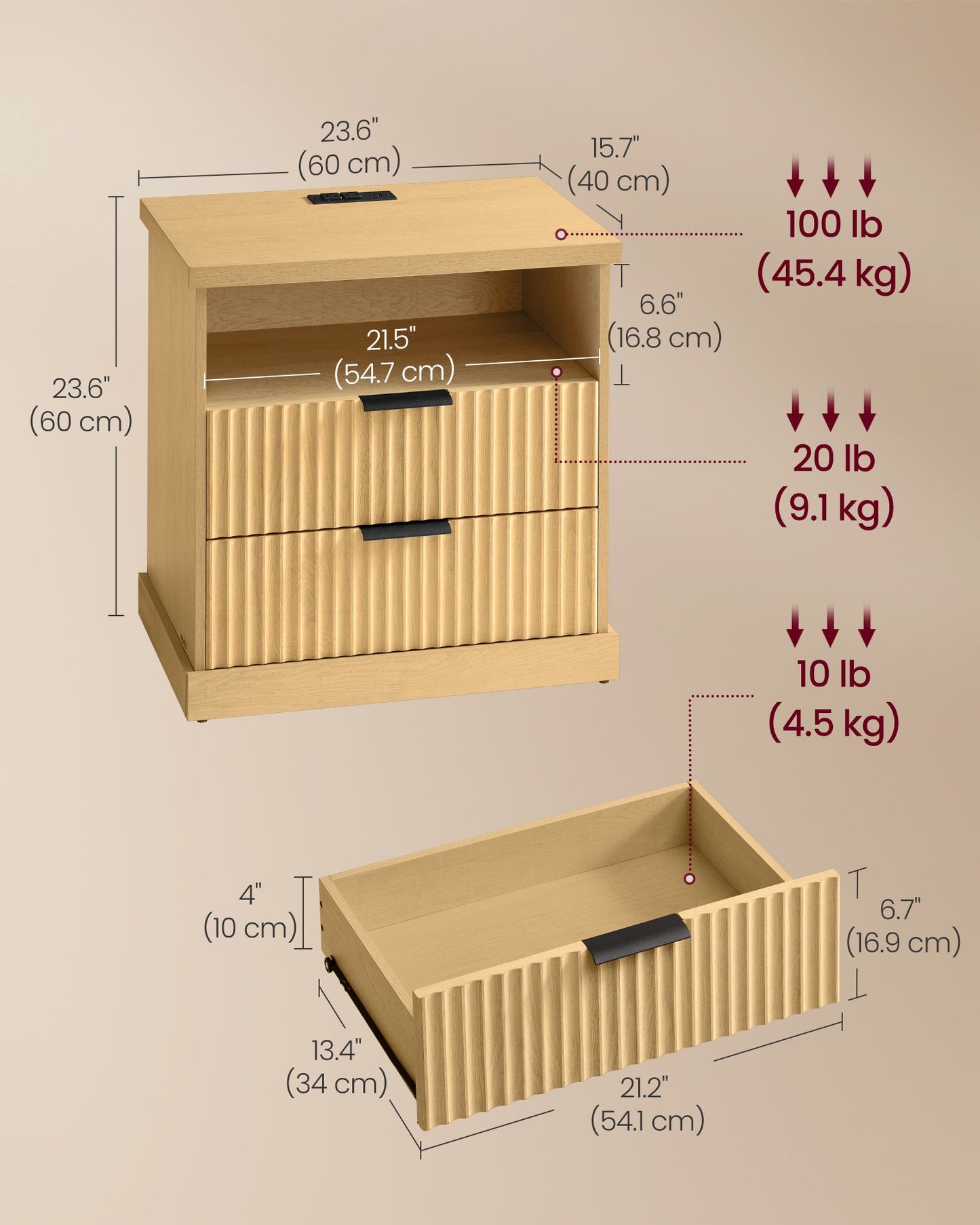 MAXE Collection - Nightstand with Charging Station