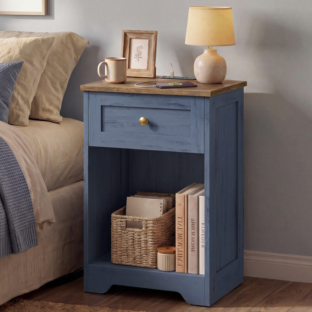 Farmhouse nightstand with charging station and drawer - image 15