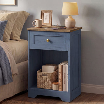 Farmhouse nightstand with charging station and drawer - Navy Blue / 1