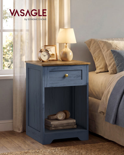 Farmhouse nightstand with charging station and drawer