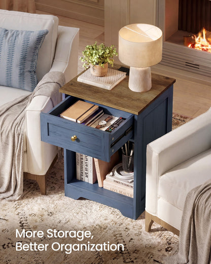 Farmhouse nightstand with charging station and drawer