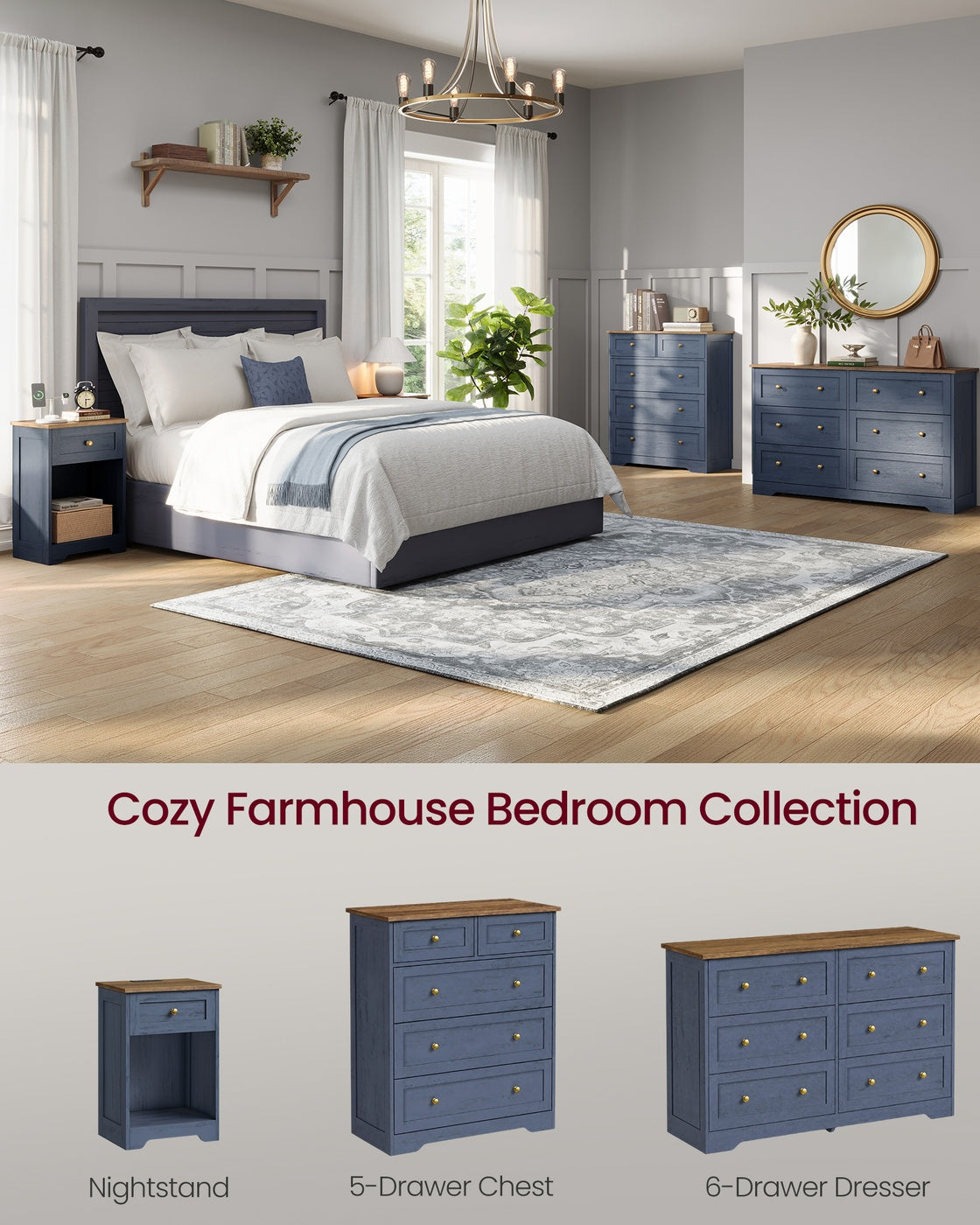 Farmhouse nightstand with charging station and drawer