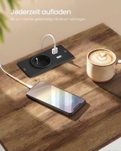White and Brown One-Drawer Bedside Table with Charging Station