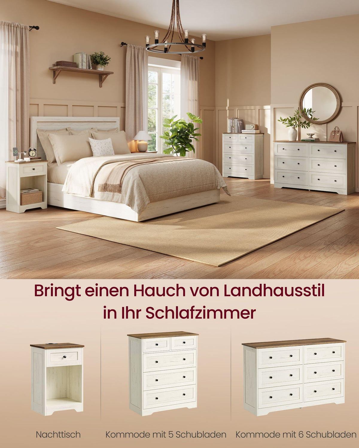 White and Brown One-Drawer Bedside Table with Charging Station