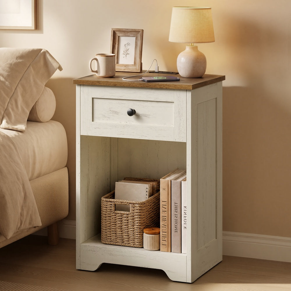 Farmhouse nightstand with charging station and drawer - image 16