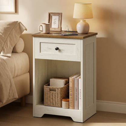 Farmhouse nightstand with charging station and drawer - Cloud White / 1
