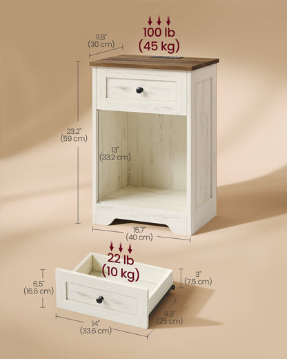 Farmhouse nightstand with charging station and drawer