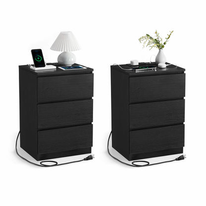 Nightstands with Charging Station, Set of 2,Cloud White