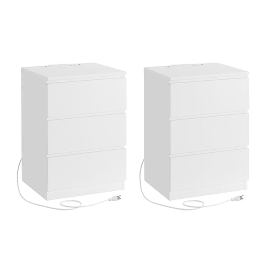 Nightstands with Charging Station, Set of 2,Cloud White