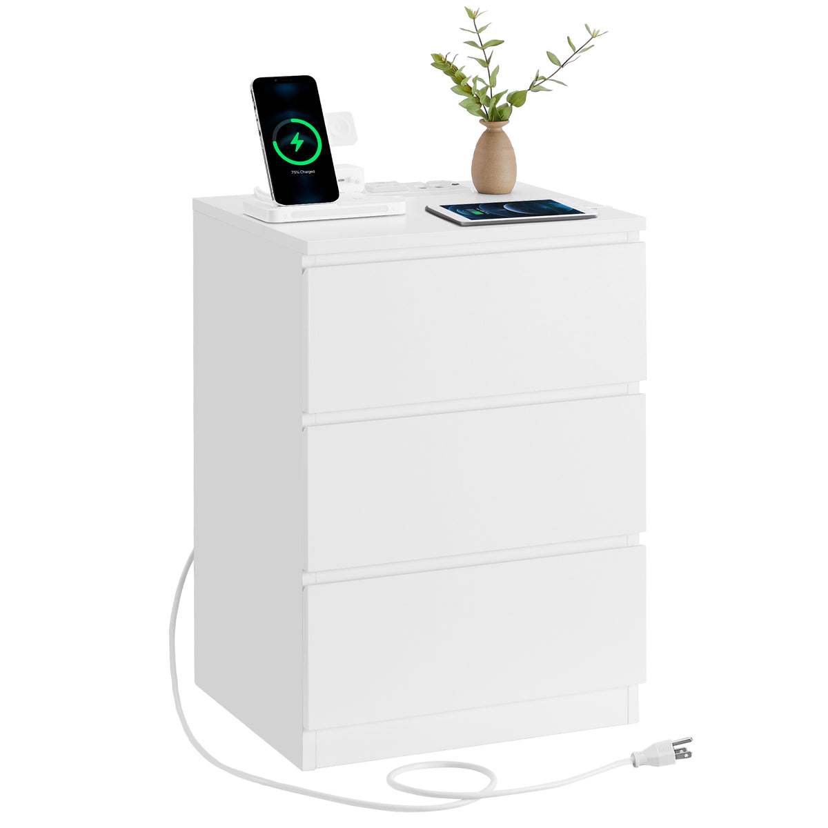 Nightstands with Charging Station, Set of 2,Cloud White