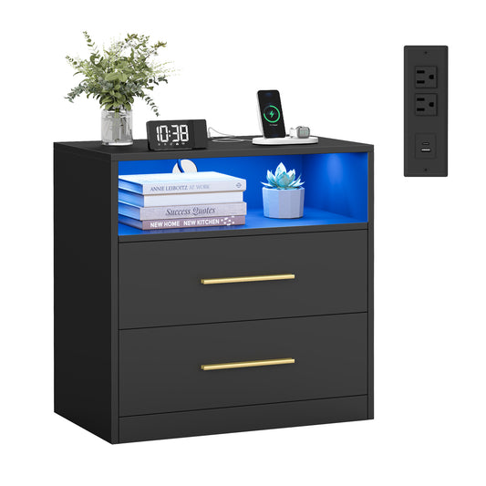 CUSTOS Collection - Nightstand with Charging Station, LED Lights