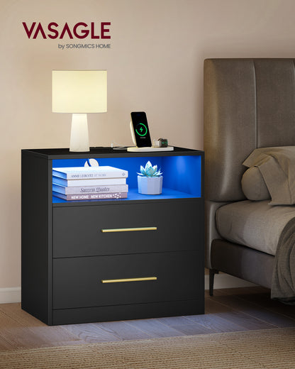 CUSTOS Collection - Nightstand with Charging Station, LED Lights
