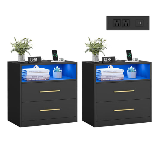 CUSTOS Collection - Set of 2 Nightstands with Charging Station