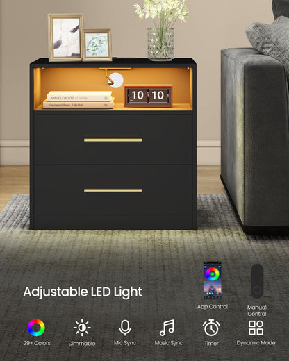 CUSTOS Collection - Nightstand with Charging Station, LED Lights