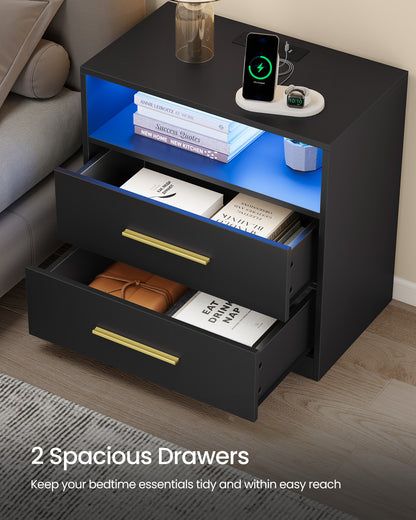 CUSTOS Collection - Nightstand with Charging Station, LED Lights