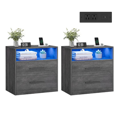 CUSTOS Collection - Set of 2 Nightstands with Charging Station