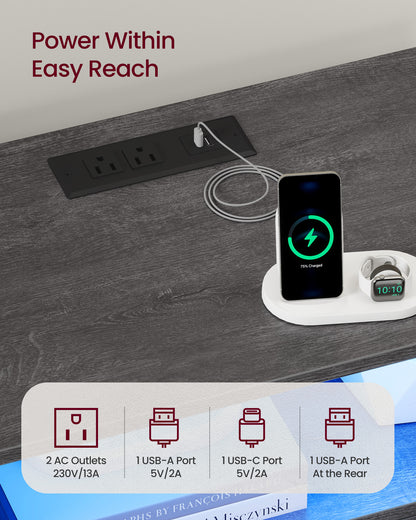 CUSTOS Collection - Nightstand with Charging Station, LED Lights