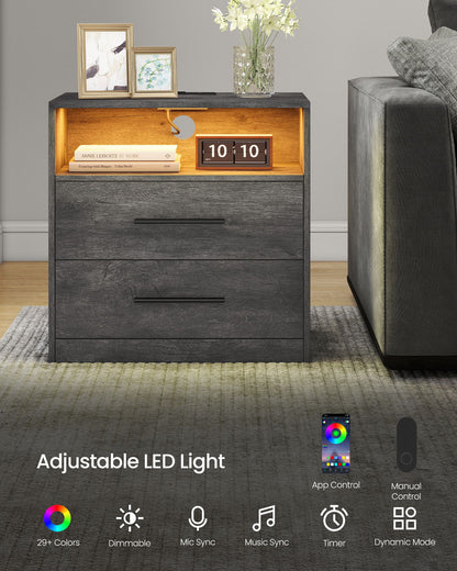 CUSTOS Collection - Nightstand with Charging Station, LED Lights