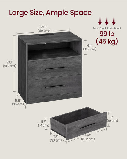 CUSTOS Collection - Nightstand with Charging Station, LED Lights