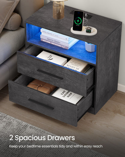 CUSTOS Collection - Nightstand with Charging Station, LED Lights