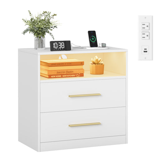 CUSTOS Collection - Nightstand with Charging Station, LED Lights