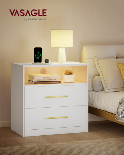 CUSTOS Collection - Nightstand with Charging Station, LED Lights