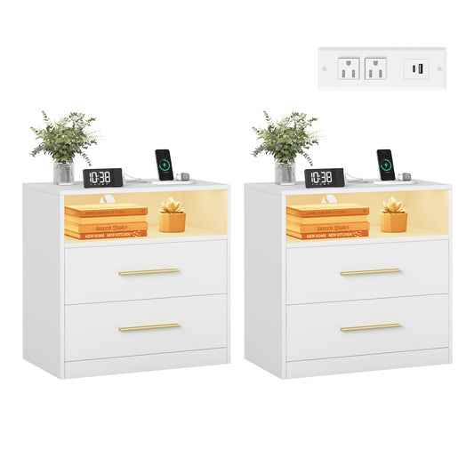 CUSTOS Collection - Set of 2 Nightstands with Charging Station