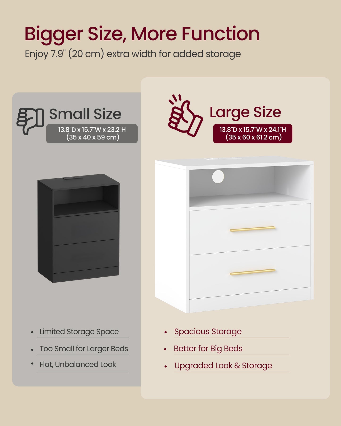 CUSTOS Collection - Nightstand with Charging Station, LED Lights