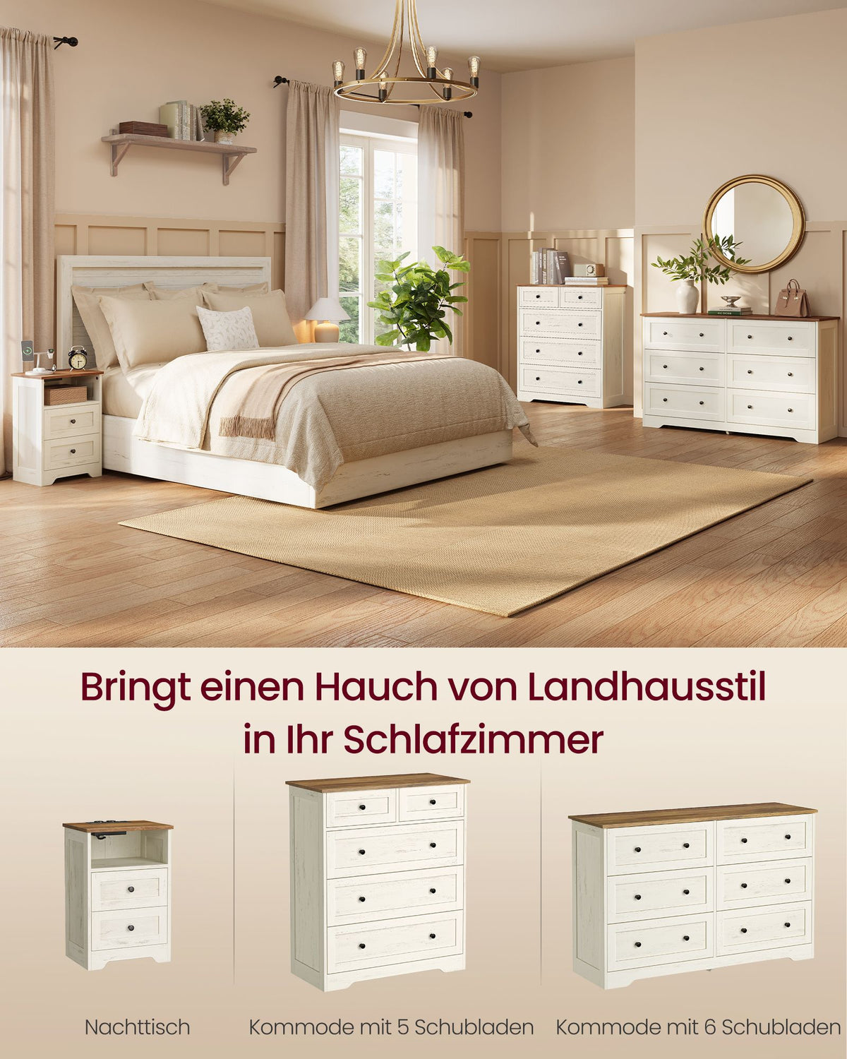 White and Brown Two-Drawer Bedside Table with Charging Station