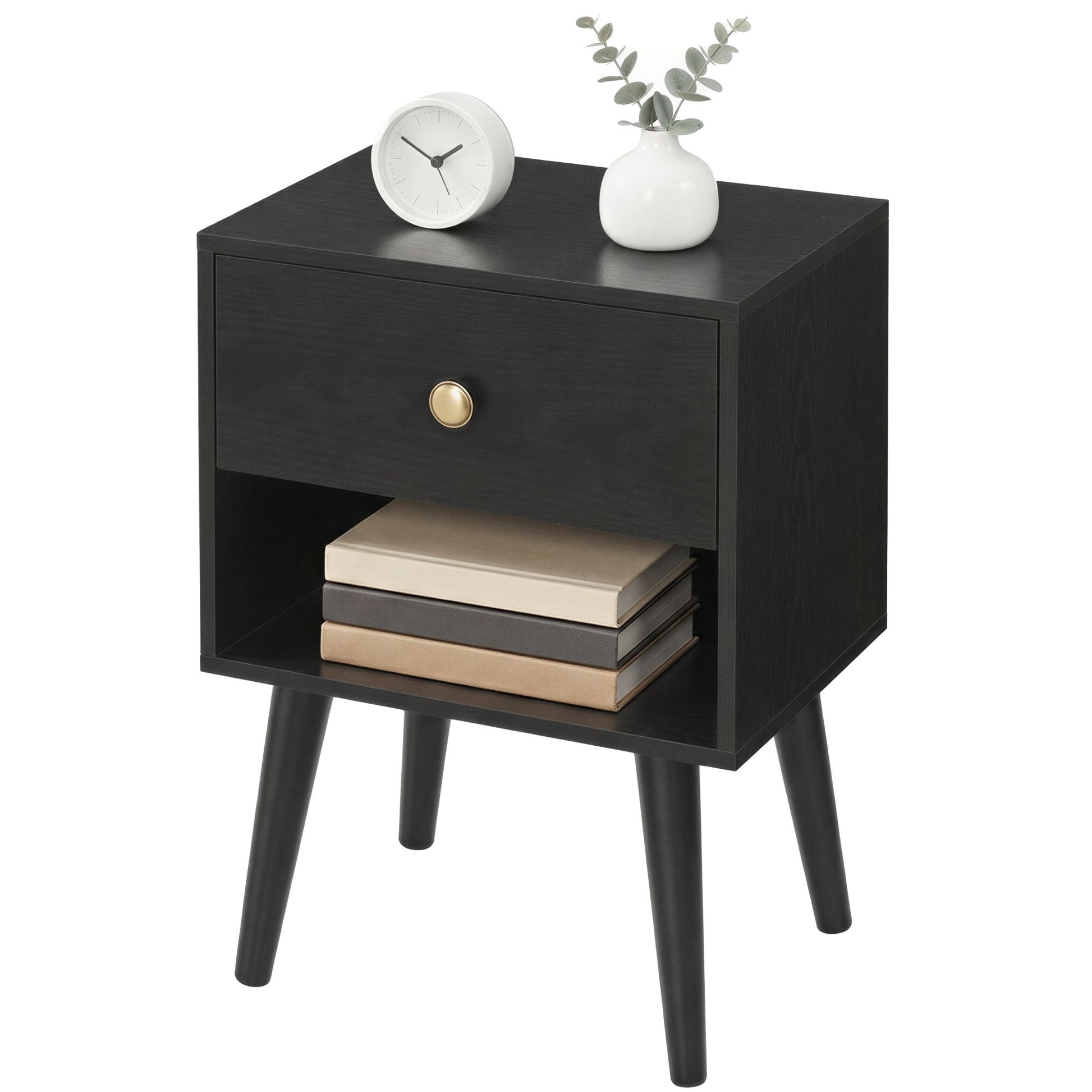 Bedside Table, Side Table with Storage Drawer and Open Shelf, Solid Wood Legs - image 8