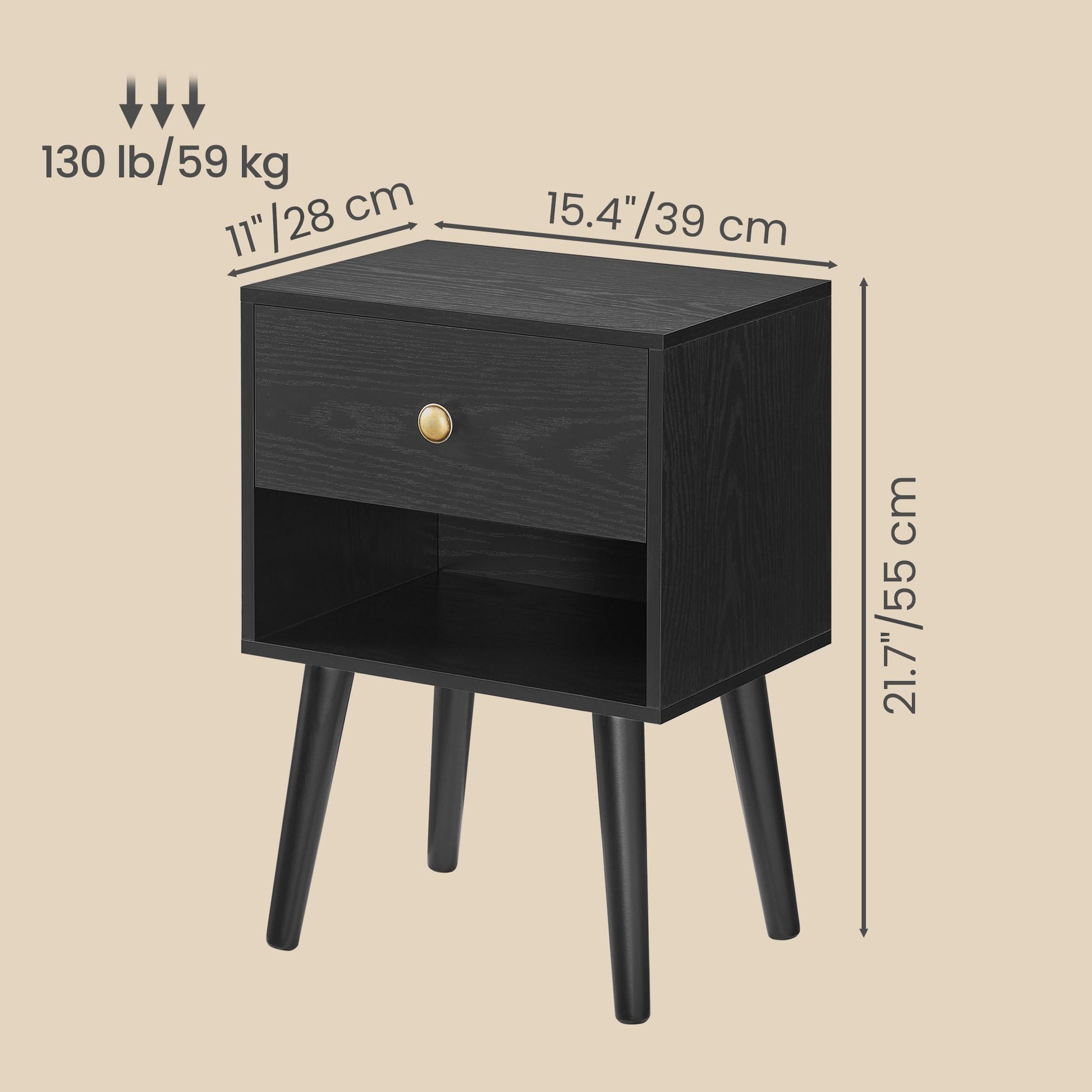 Bedside Table, Side Table with Storage Drawer and Open Shelf, Solid Wood Legs - image 9