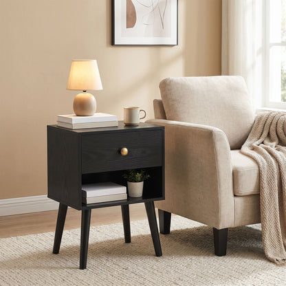 Bedside Table, Side Table with Storage Drawer and Open Shelf, Solid Wood Legs - image 11