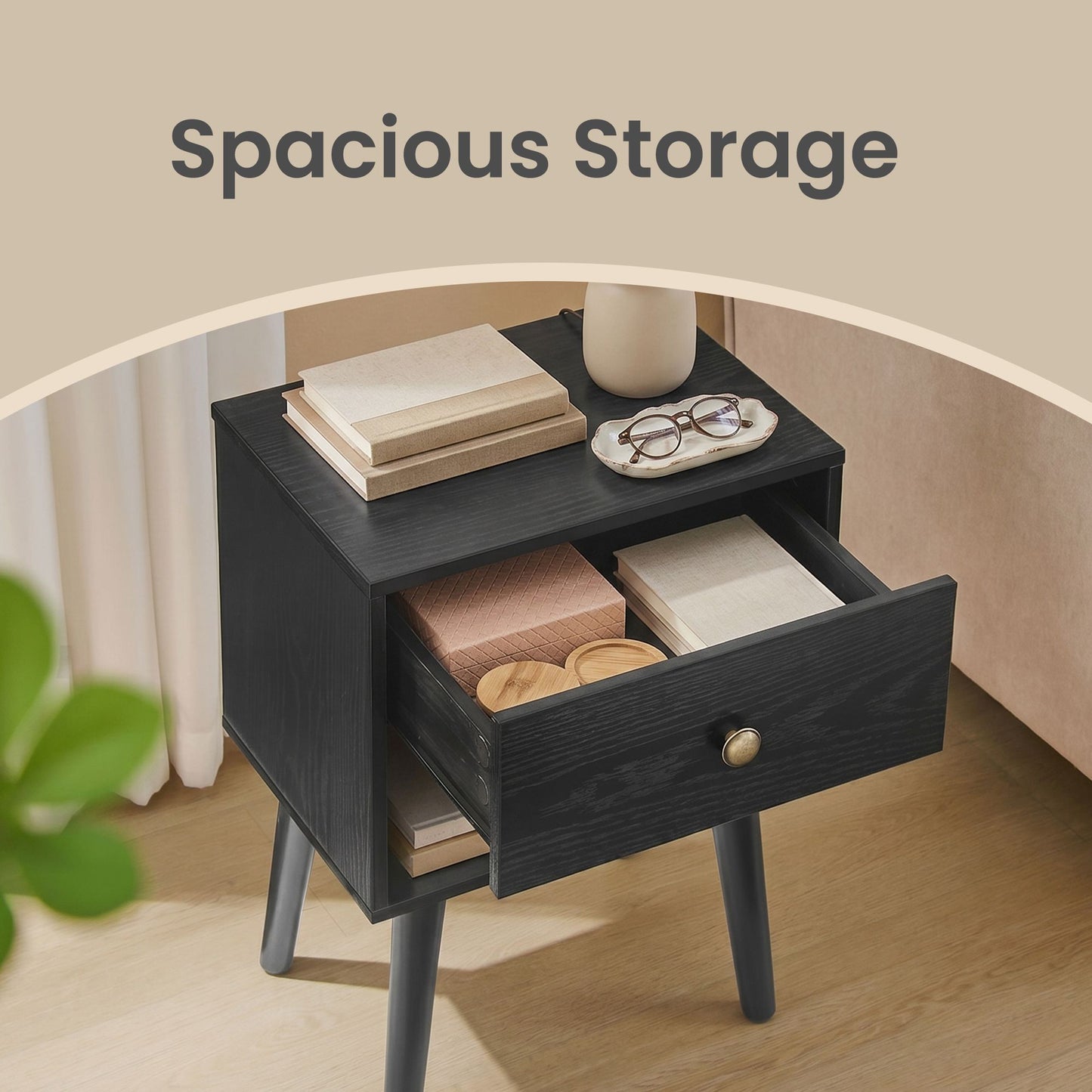 Bedside Table, Side Table with Storage Drawer and Open Shelf, Solid Wood Legs - image 12