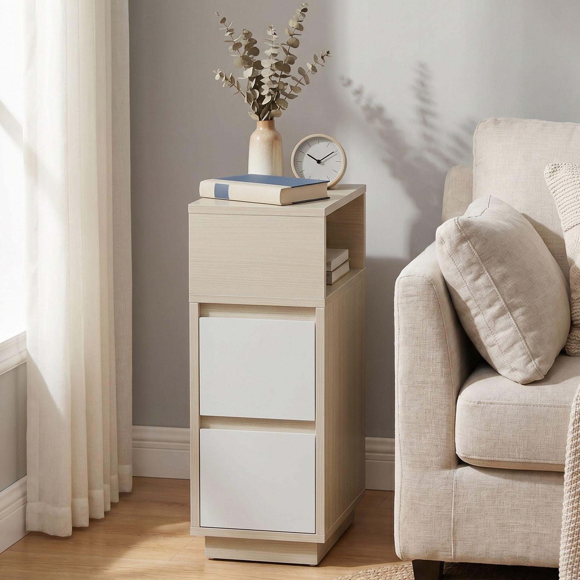 Set of 2 Narrow Side Tables, Slim End Table with 2 Drawers, 1 Open
Compartment, for Living Room, Bedroom - image 25