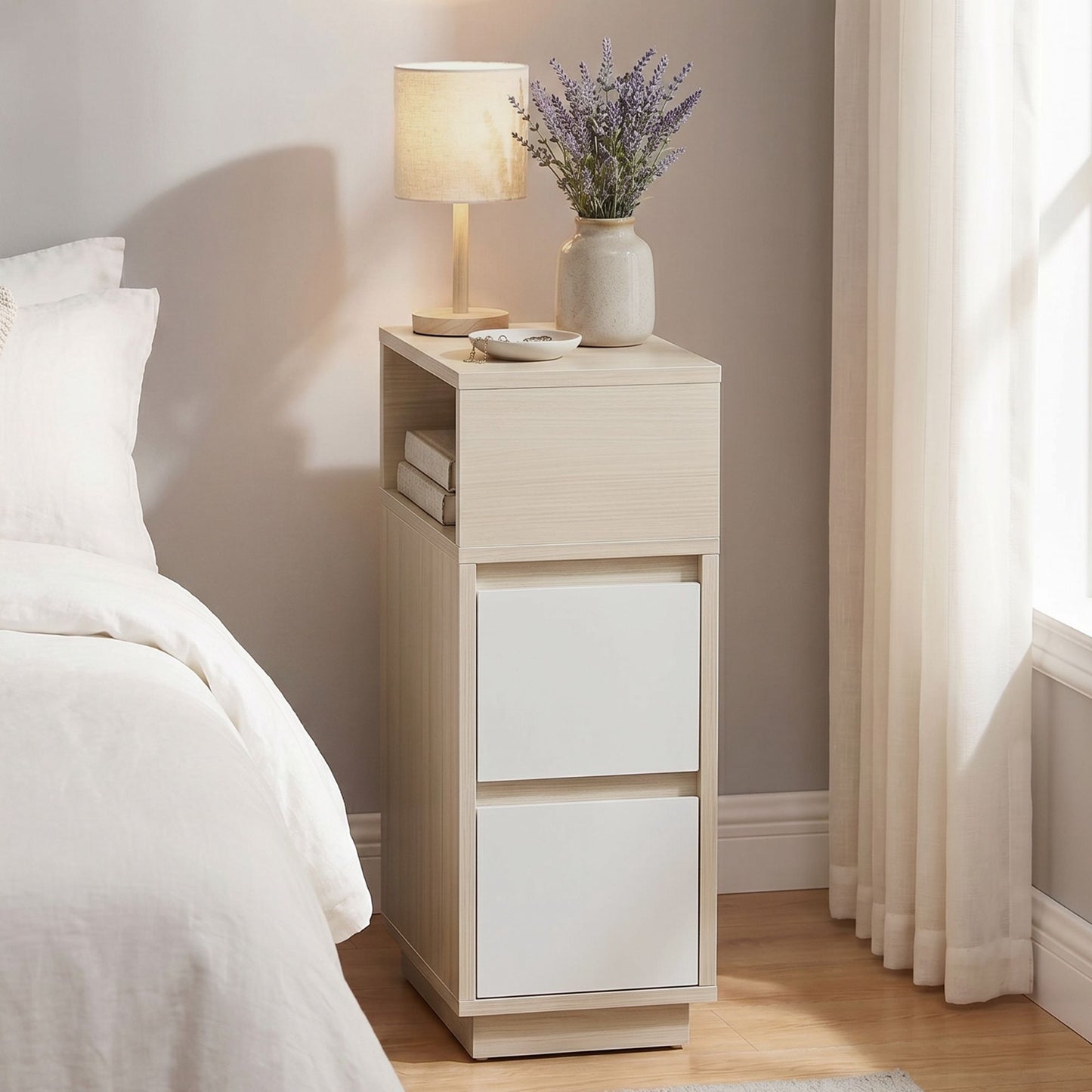 Set of 2 Narrow Side Tables, Slim End Table with 2 Drawers, 1 Open
Compartment, for Living Room, Bedroom - image 26