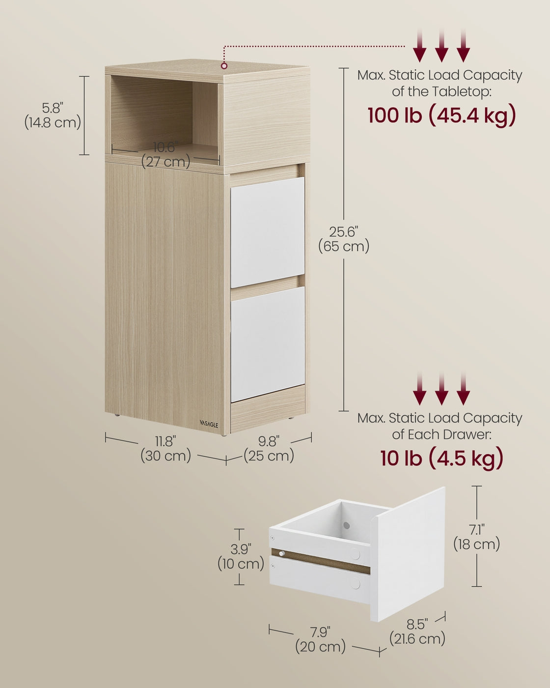 KAILYN Collection Slim Bedside Tables Set of 2 Cloud White - image 23