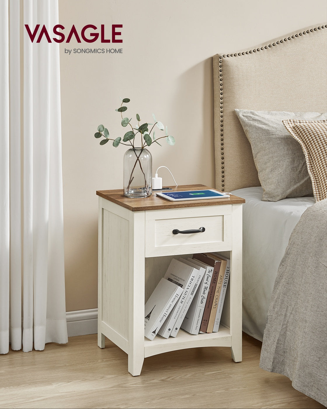 Farmhouse Nightstands with Charging Station, Set of 2 - image 19