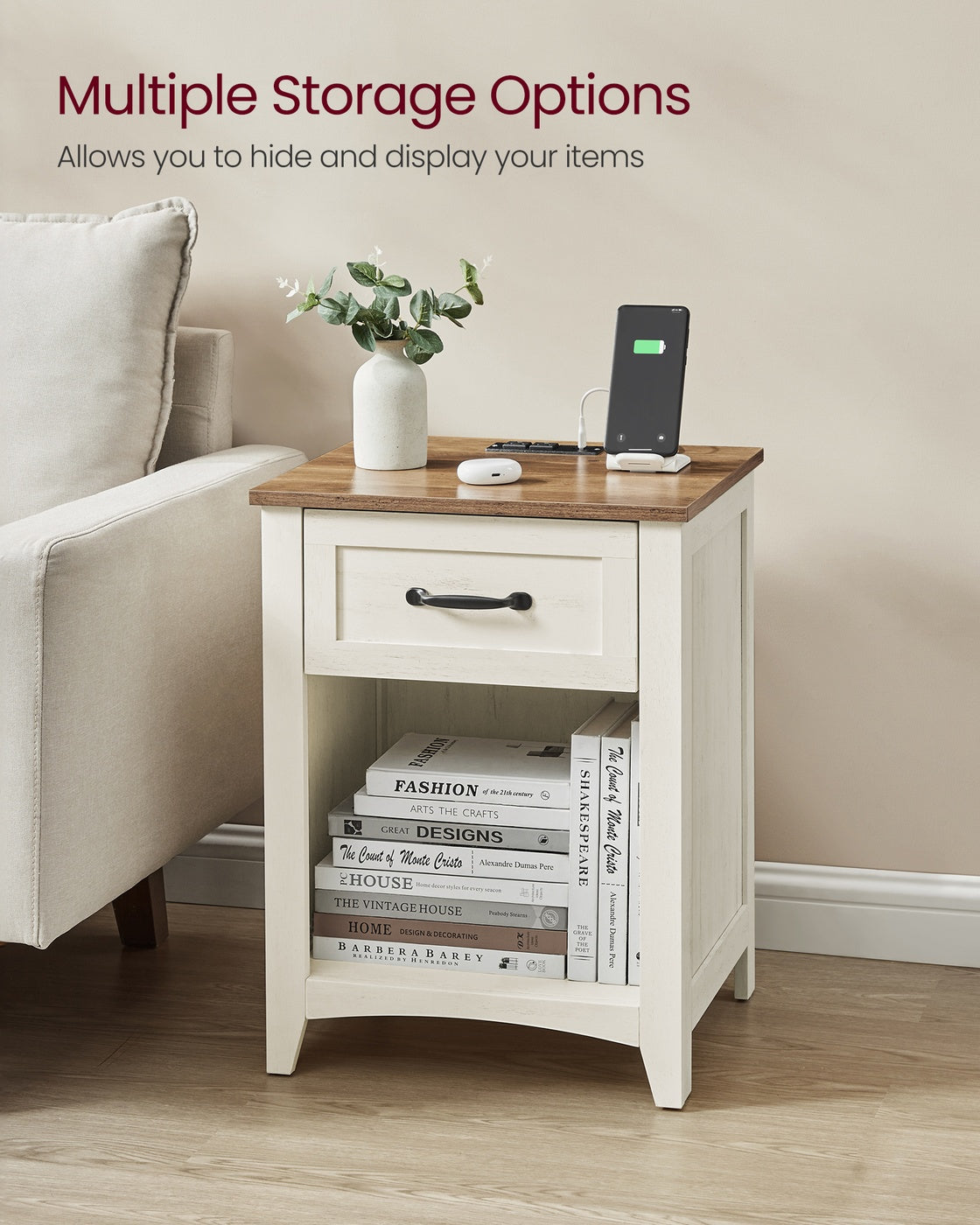 Farmhouse Nightstands with Charging Station, Set of 2 - image 22