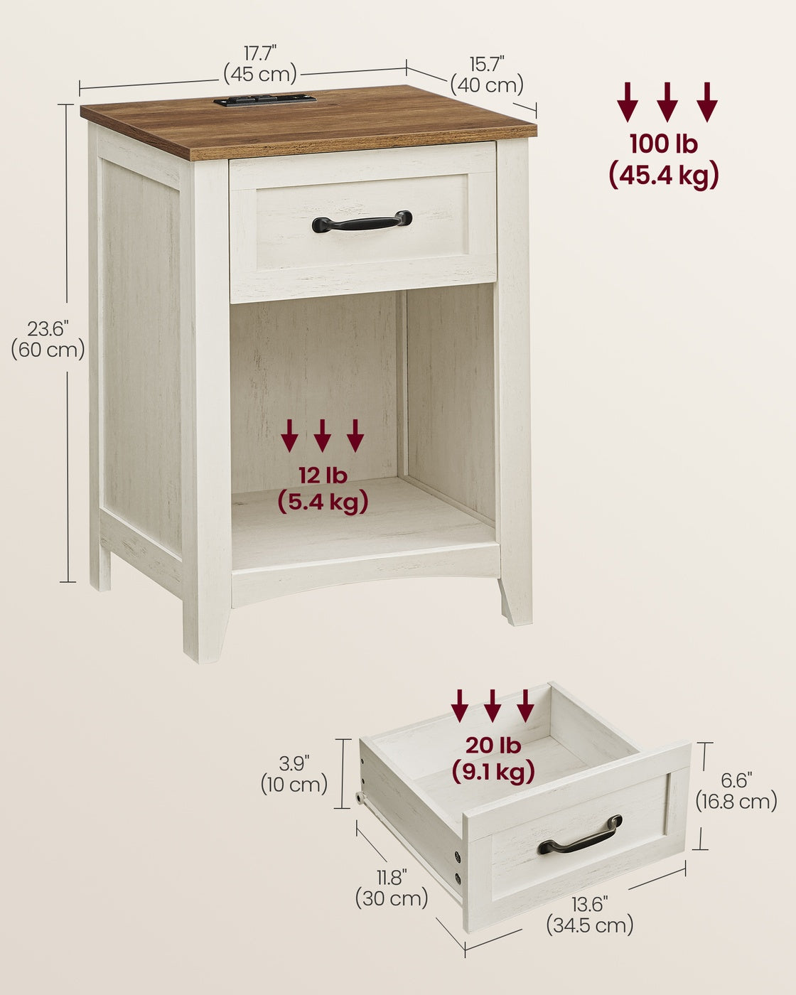 Farmhouse Nightstands with Charging Station, Set of 2 - image 26