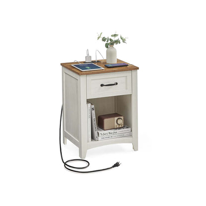 Farmhouse Nightstand with Charging Station - HWLEXTRA 