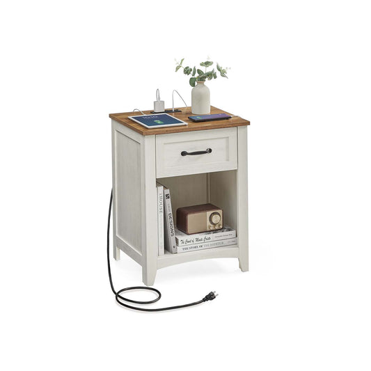 Farmhouse Nightstand with Charging Station - HWLEXTRA 