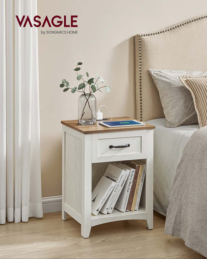 Farmhouse Nightstand with Charging Station - HWLEXTRA 