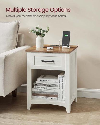 Farmhouse Nightstand with Charging Station - HWLEXTRA 