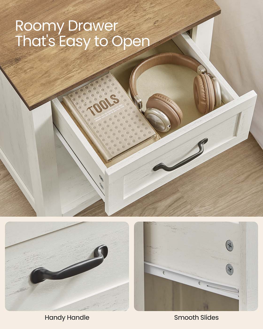 Farmhouse Nightstand with Charging Station - HWLEXTRA 