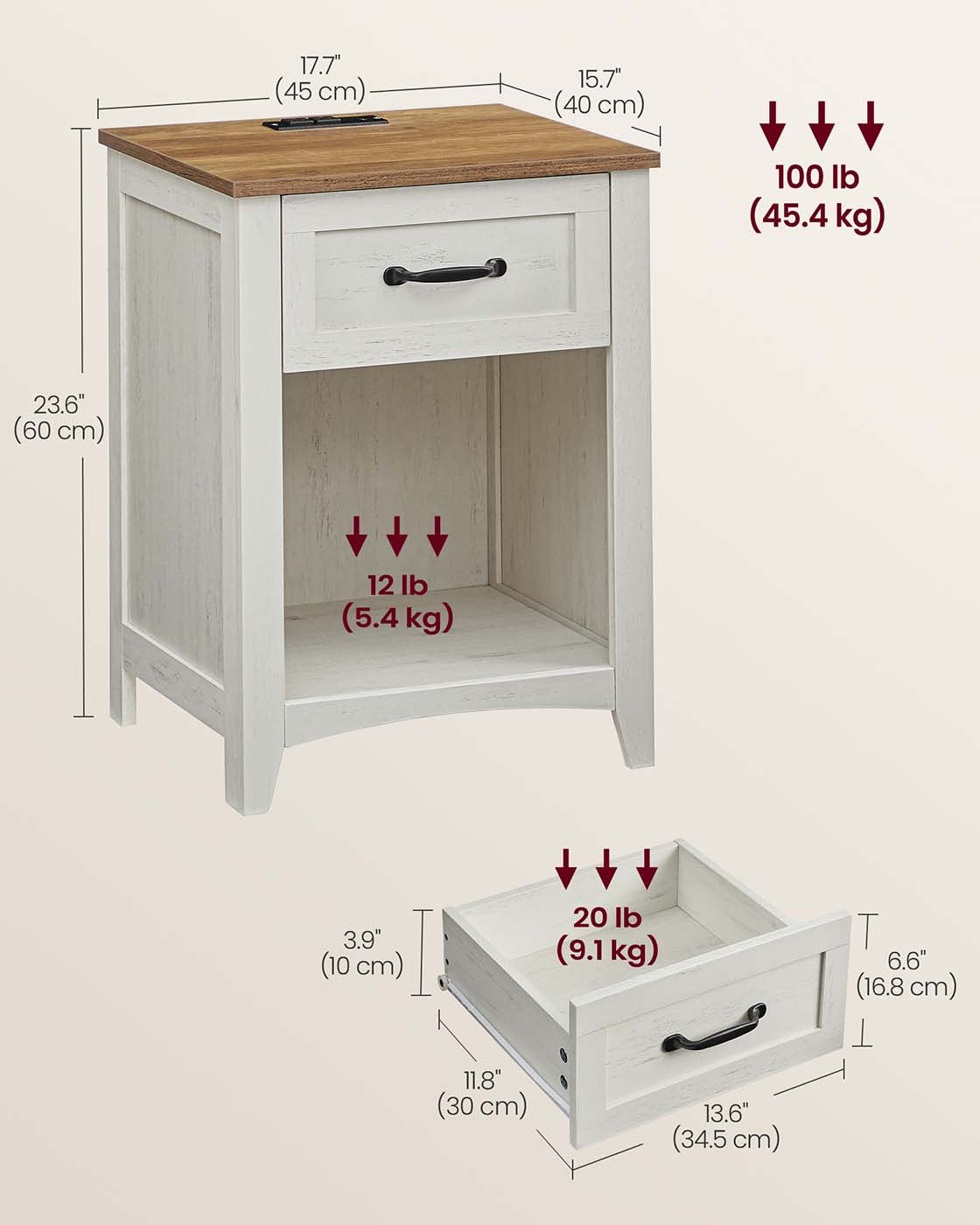 Farmhouse Nightstand with Charging Station - HWLEXTRA 