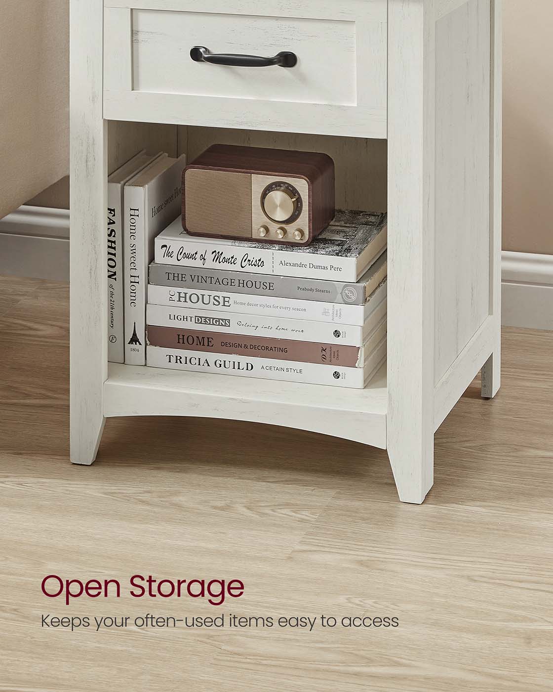 Farmhouse Nightstand with Charging Station - HWLEXTRA 
