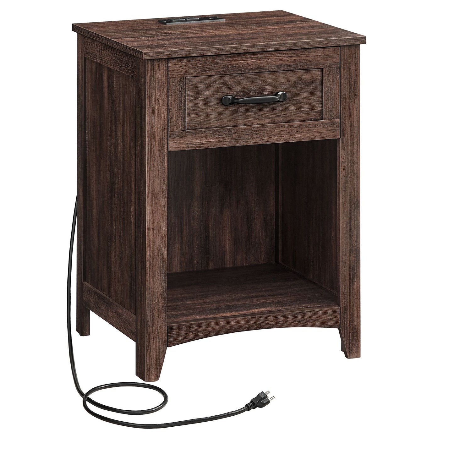 Farmhouse Nightstands with Charging Station, Set of 2, Bedside Tables with Drawer